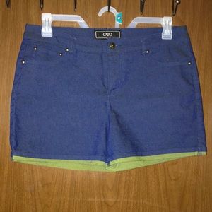 CATO DENIUM DARK WASH SHORTS W/LIME ACCENT